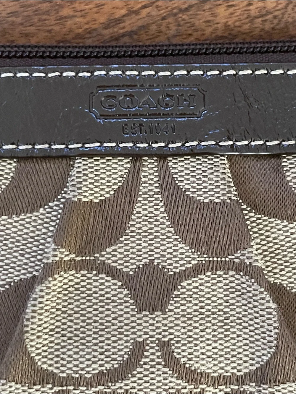 COACH Brown & Tan Signature Jacquard Wristlet